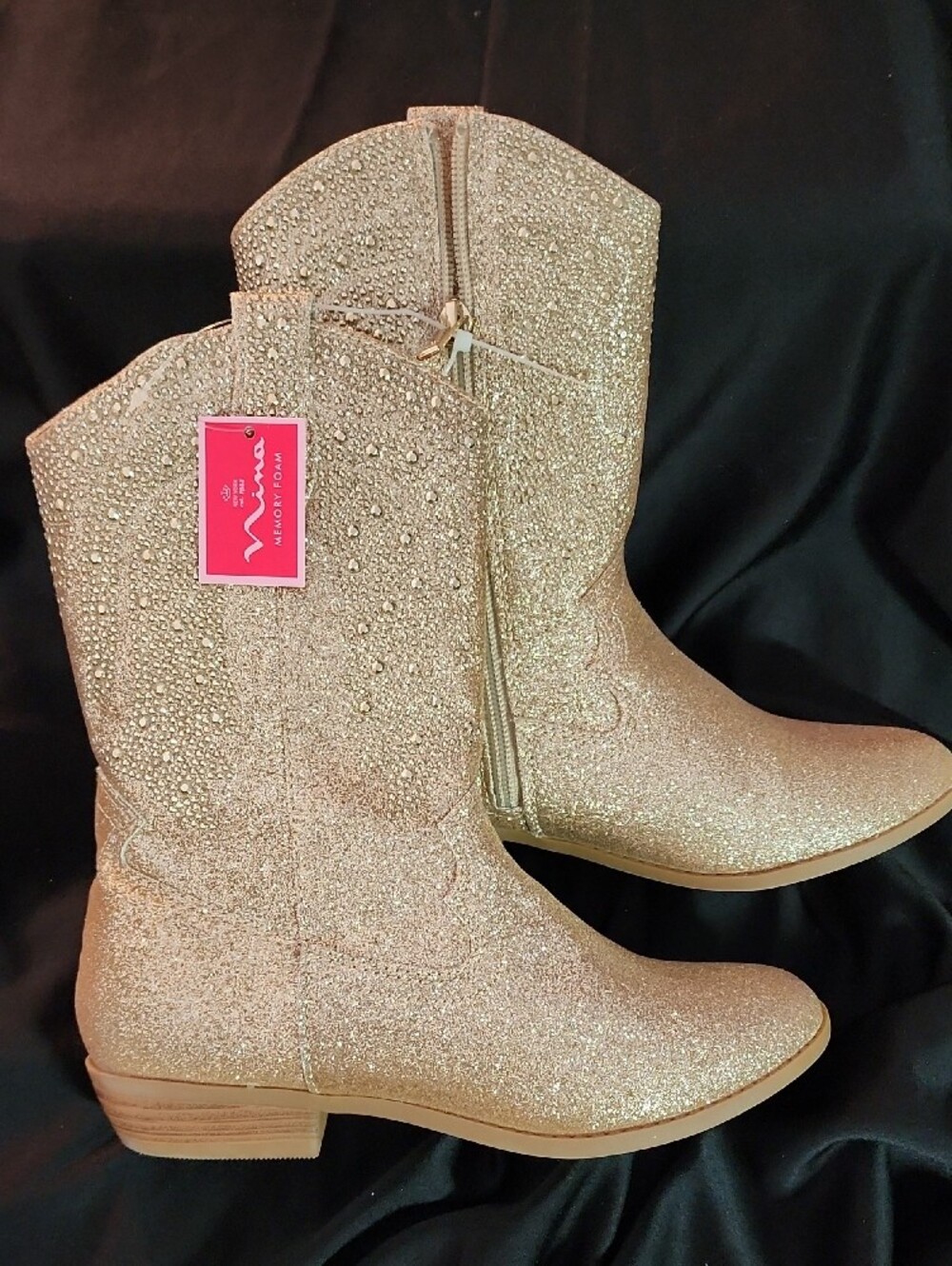 Nina Gold Glitter Ankle Booties with Crystal Detailing Sz. 3
